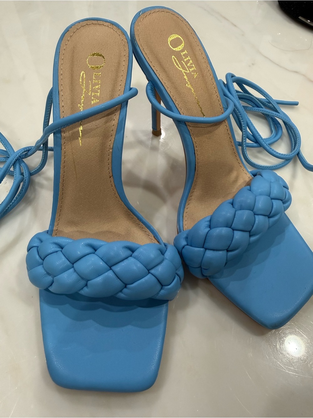 Olivia Blue Braided Strap Heeled Sandals